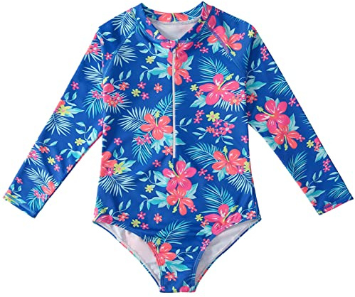 Happy Cherry Mädchen Einteiler Langarm Badeanzug Sonnenschutz Badeanzüge Kinder Hawaii Strand Bademode Rash Guard Schnorchelanzug Floral Schwimmanzug 150