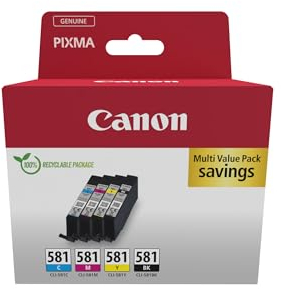 Canon Cartuccia 4 Cartucce per Stampante Originali XL CLI-581 C M Y BK (1 x XL Nero, 1 x Ciano, 1 x Magenta, 1 x Giallo)