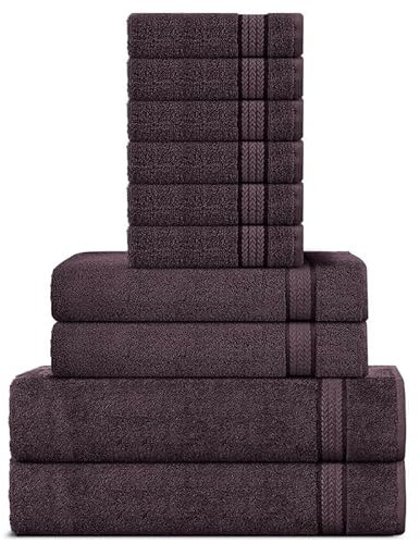 Sweet Needle Handtuch-Set aus 600 g/m² superweicher Baumwolle, Dunkelbraun - 2 Badetücher, 2 Handtücher und 6 Handtücher - doppellagig, saugfähig und weich für Bad-Accessoires (10 Stück)