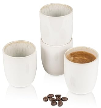 SÄNGER | Espresso Tassen Set Santorini 4 tlg, Espresso- & Mokkatassen 4 Personen, Espressotassen Steingut, Espressotassen Set, Cup Cremefarben mit Flieder Blauem Farbverlauf 80 ml | PREMIUM COLLECTION
