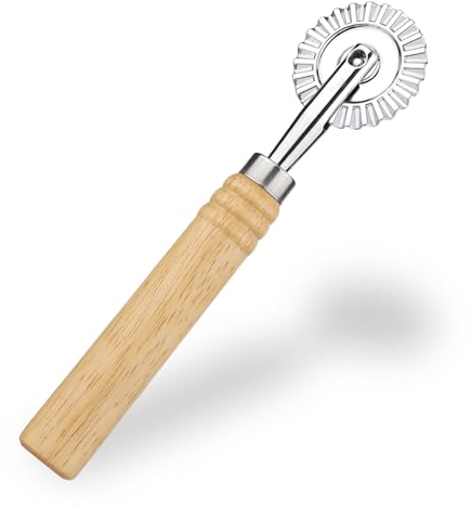Rotella Ravioli, Rotella Tagliapasta per Ravioli con Manico in Legno Tagliaravioli Pizza Merletto per Gnocchi Preparazione Rullo Tagliapasta Strumento Tagliapasta per Casa e Cucina