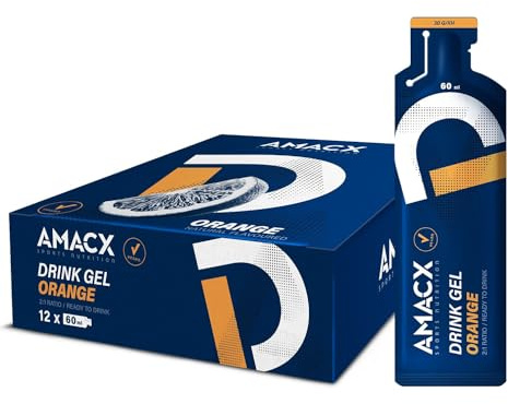 AMACX Energy Gel – Gel Energetique Velo et Course a Pied – Paquet de 12 – Gel sportif avec maltodextrine et Electrolyte – 30g de Glucides et 200mg de Sodium – Orange