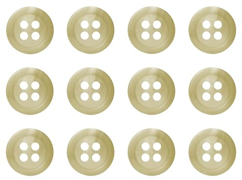 Pack of 12 Cream 11mm Round Faux Horn Sew On Plastic Buttons for Shirts Blouses Flat 4 Holes 18L