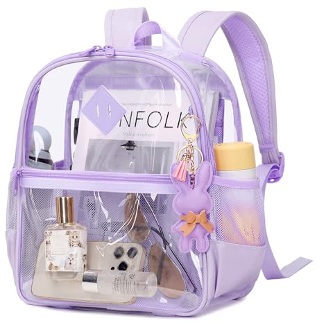 MUSEVOS Transparenter Rucksack für Stadionveranstaltungen, zugelassen, 30,5 x 15,2 x 30,5 cm, dicke Mini-Tasche aus TPU mit Vordertasche für Konzertsport, Violett, Small, Modern