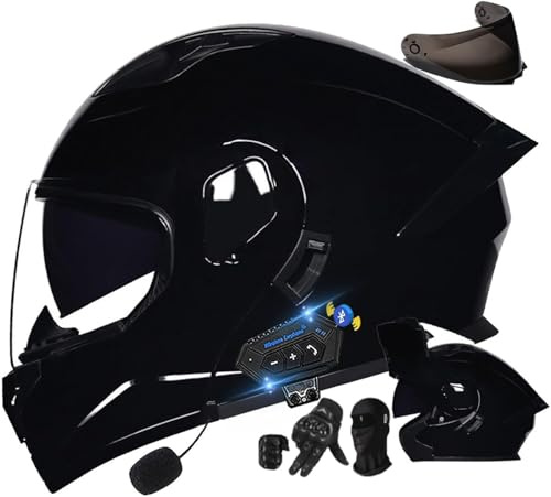 Casque Bluetooth rabattable double casque modulaire certifié ECE, casque intégral avec microphone pour réaction automatique pour les femmes hommes 4,XL61-62CM