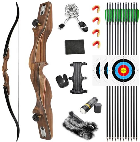 SHARROW 60 Archery ILF Recurve Bow and Arrows Set 30-60lbs American Hunting Bow 17 Wood Riser Adult Target Practice Traditional Longbow (40lbs)