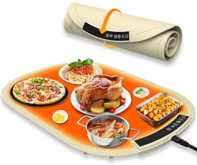 MQFORU Warmhalteplatte Elektronisch, Wärmeplatte Essen mit 7 Temperatureinstellungen, 4-Stunden-Timer & Sicherheitssperre, Silikon Speisenwärmer Buffetwärmer- Öl- und Fettbeständig, Leicht zu Reinigen