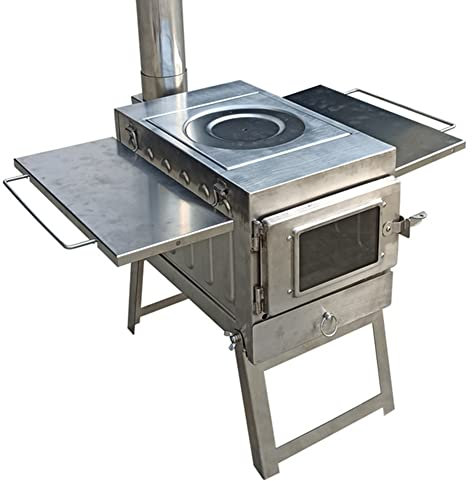 Wood Stove,Portable Wood Stove for Camp Tent W/Large Firebox, Include Heat Resistant Glass, Stainless Steel Grill & Chimney Pipes for Cooking Camping Ice-fishing
