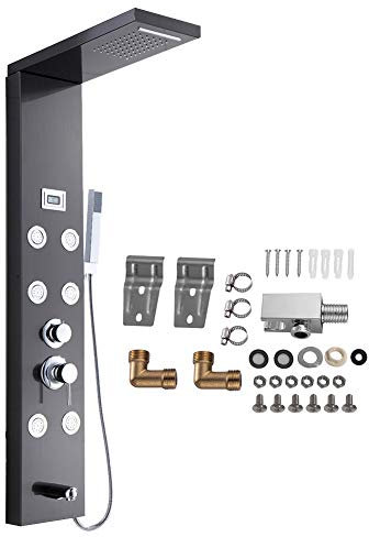 Moderno pannello doccia a LED con sistema a torre con 6 funzioni, display della temperatura, doccetta portatile, getti massaggianti, torre dell'acqua del bagno