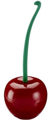 Cherry - Juego de escobilla de inodoro y soporte, cepillo de inodoro de mango largo, bonito cepillo de inodoro para decoración de baño, accesorios de escobilla de baño, decoración de baño de cereza,