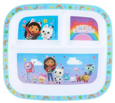 Gabby's Dollhouse 3-Section Children's Divided Plate –BPA-Free, Durable & Colorful Dining for Children 36+ Months, Perfect for Balanced Meals