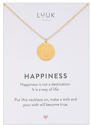 LUUK LIFESTYLE rostfritt stål halsband med hänge för kvinnor, filigransmycken, lyckobringare, vänskapskedja, gåva för kvinnor och flickor, Gold, Smiley