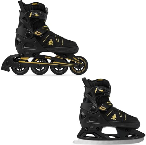 RAVEN - Inline-skridskor för barn och vuxna - Rullskridskor, valfritt 2-i-1 med skridskor - Justerbara skridskor för barn och vuxna - Pulse PRO Gold med Medar, 40-43 (25,5-28 cm)