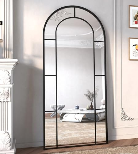 ZMYCZ Arched Full Length Mirror, 56x22 Mirror Full Length, Oversized Floor Length Standing Mirrors, Large Body Wall Mounted Window Pane Mirrors, Hanging or Leaning (Black)