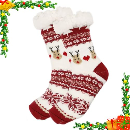 Jiahuade Calze Di Natale, Calze Natalizie Donna Divertenti, Calzini Natalizie da Donna, calze donna Invernali Antiscivolo, Calze Termiche natalizie 36-42, Calzettoni Morbidi per Casa Regalo Natale