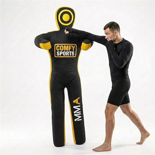 MMA Dummy Judo Grappling Dummy Punching Bag Brazilian BJJ JIU Jitsu Standing Position Dummy Wrestling Martial Arts Boxing Karate Training Dummies - Canvas - UNFILLED (Yellow, 59 (Inch))