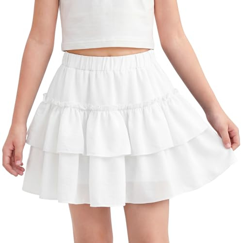 Valcatch Jupe taille haute à volants avec short pour adolescentes Y2K Mini jupes trapèze superposées jupe patineuse athlétique pour fête scolaire décontractée vêtements de sport 5, 6, 7, 8, 9, 10, 11