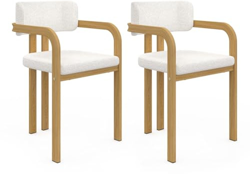 IDMarket - Lot de 2 chaises de Salle à Manger, fauteuils de Table ESMA en métal Effet Bois et Tissu Bouclette avec accoudoirs