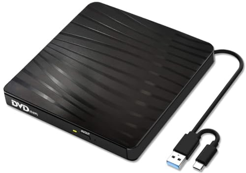 Tacdas Unidad Portátil de CD/DVD USB A/C 3.0 para Ordenador Portátil, Reproductor de CD/DVD, Grabadora de CD/RW Portátil, Lectora de CD-ROM y Duplicadora de Discos.