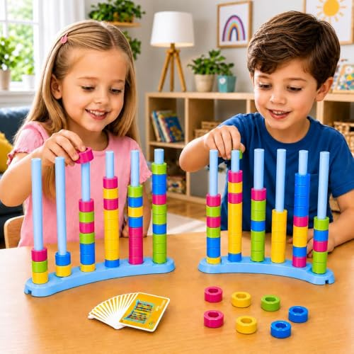 Jooyflares 2 Pack Colour Matching Challenge Game, Fast-Paced Pattern Matching & Ring Stacking Family Board Game for Kids and Adults, 2-4 Player Travel Party Game for Family Game Night