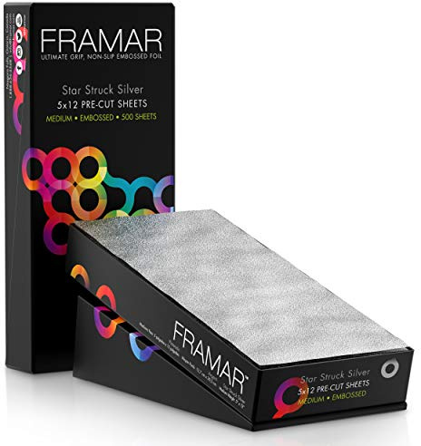 Framar Papel Mechas Peluqueria - Papel Aluminio Peluqueria, Láminas para el Cabello Precortadas y Antideslizantes en Caja Dispensadora – Color Plateado, 500 Hojas - 13 x 30 cm