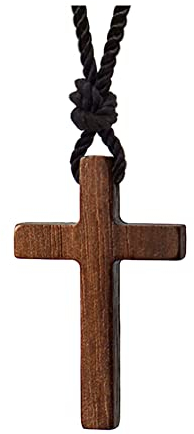 Xianli Wang Natural Walnut Wood Cross Pendant Necklace for Men Women Wooden Necklace