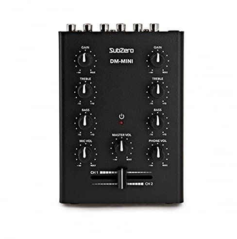 SubZero 2-Kanal-Desktop-Mini-DJ-Mixer mit Crossfader und Mikrofoneingang