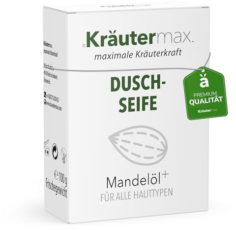Kräutermax Mandelöl Seife Duschseife für Männer und Damen - Festes Duschgel Naturkosmetik - Auch als Festes Shampoo 2in1 - Naturseife Stück 1 x 100 g
