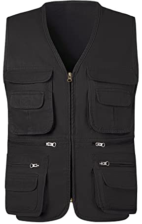 KTWOLEN Herren Outdoor Weste Baumwolle Anglerweste Freizeit Jagd Trekking Wander Angler Camping Safari Weste Ärmellos Jacke mit vielen praktischen Taschen, Schwarz, 3XL