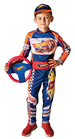 Hot Wheels tuta pilota Race Team costume travestimento bambino originale (Taglia 5-7 anni) con volante in foam