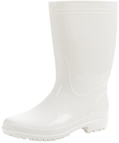Comwarm Men's Mid-calf Rain Boots Waterproof Anti-Slip White PVC Adult Outdoor Work Rubber Boots WT42