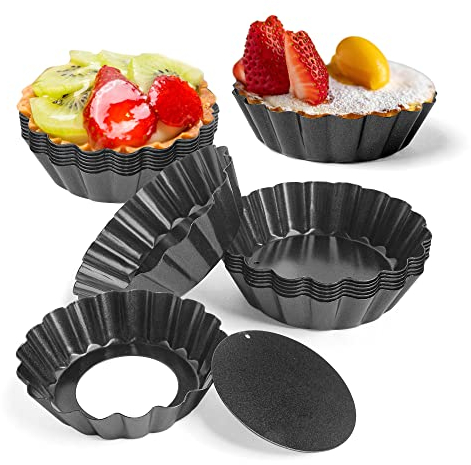 WeeGoo 24 Pack Non Stick Mini Quiche Tins for Baking, 3 inch Tart Tin with Loose Base, Carbon Steel Fluted Mini Tart Tins for Baking