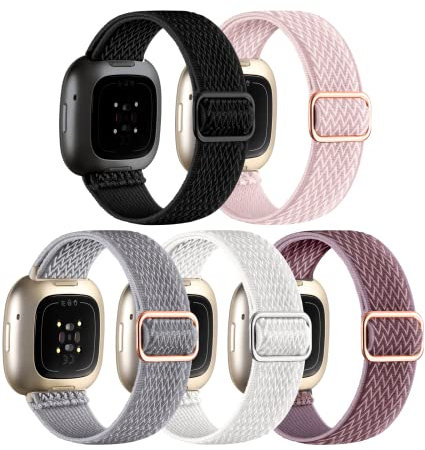 Adorve Compatible with Fitbit Versa 3/Fitbit Versa 4 /Fitbit Sense/Sense 2 Bands for Women Men, Adjustable Stretchy Solo Loop Elastic Nylon Sport Strap for SmartWatch Replacement