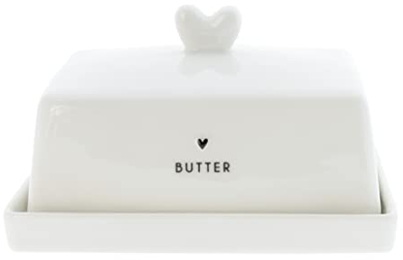 BC Butterdose BUTTER Heart Keramik weiß schwarz Küchenaccessoires Kochen Aufbewahrung gedeckter Tisch