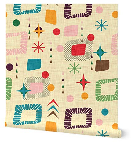 Spoonflower Retro 1950s Mod Peel and Stick Removable Wallpaper