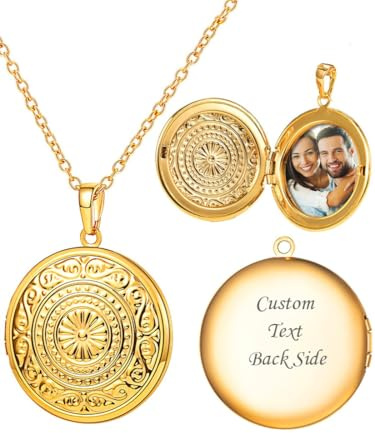 U7 Collana Personalizzata con Foto Ciondolo Medaglione Portafoto Rotondo Placcato Oro 14K, Collana Donna Portafoto Personalizzata Confezione Regalo per Donna Ragazza Natale Compleanno Anniversario