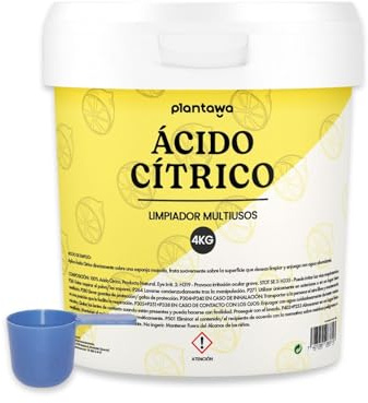 PLANTAWA Ácido Cítrico en Polvo 4kg | Acido Citrico para Limpieza de Lavadoras, Baños y Cocina | Elimina Cal y Residuos | Polvo de Alta Solubilidad | Uso Frecuente