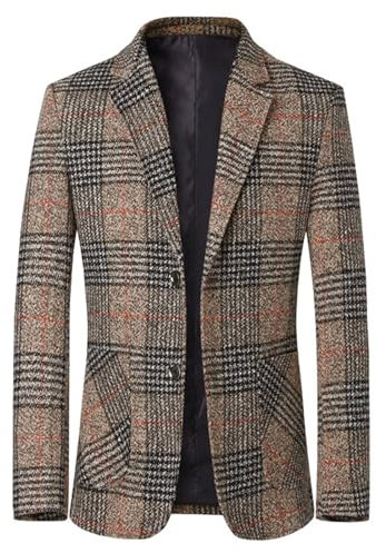 Blazer Homme Vintage à Carreaux 2024 Coupe Ajustée Élégante Vestes Rayées pour Homme Printemps Automne Veste en Polaire Loisirs Costume pour Mariage Affaires, M
