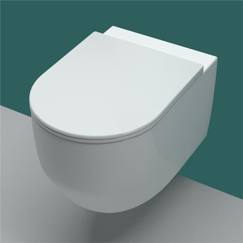SKY Bathroom Rimless Wall Hung Toilet Pan WC with Soft Close Seat