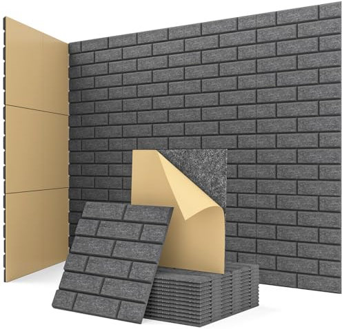 Akustikplatten Selbstklebend, 12 Stück Schallabsorber für Wand, Tür, Decke, Acoustic Panels, Studio, Wohnzimmer, Schlafzimmer, Buero, Gaming, 30 x 30 x 0,9cm, Akustikpaneele Dunkelgrau