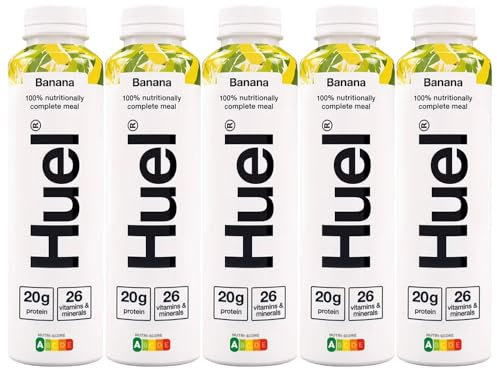 Hueldrink Ready To Drink Complete Meal Banana Flavour 500ml Pack of 5 Vegan Plant Based Meal Alternative Vitamin Minerals Protein Shake Dairy Free with Welari Thank You Card | (5pack) (2500ml)