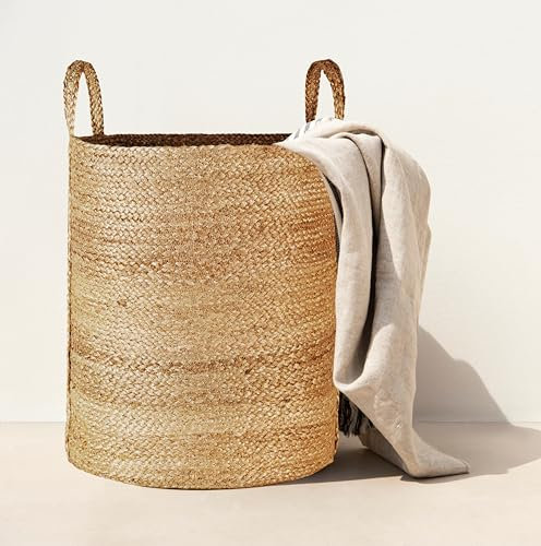 Olly & Rose Large Premium Woven Jute Handmade Storage Baskets 40cm x 50cm Large Premium Laundry Baskets and Display Versatile Natural