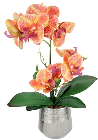 Phalaenopsis - Orchidea artificiale con foglie in vaso, 42 cm, decorazione per matrimoni e matrimoni