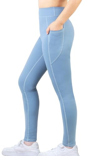 Monbessi Sportleggings för barn, flickor med mobiltelefonficka, sportbyxor hög midja, träningsleggings, flickor, långa för gym, yoga, gymnastik