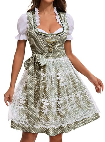 Oktoberfest Outfits for Women Dirndl Dress Bavarian Fancy Costume Halloween 4 Pieces Set Carnival Traditional Green