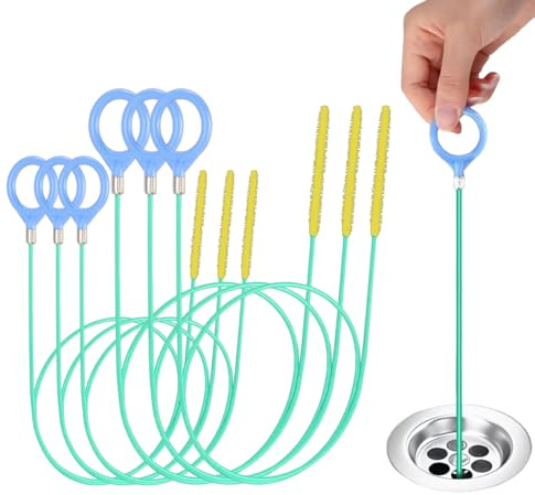 PORUPAEL Lot de 6 nettoyeurs de canalisations – 3 outils de débouchage courts et 3 longs avec design double longueur pour éviers peu profonds et bouchons de tuyaux profonds, extracteur de poils