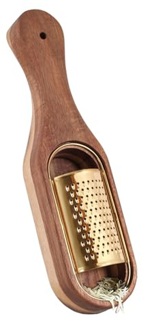 Box Cheese Grater With Container Stainless Steel Parmesan Cheese Grater With Wood Handle Shredder Zester Grater Box Kitchen Handheld Cheese Spoon Grater-Gold Colour (With Handle)