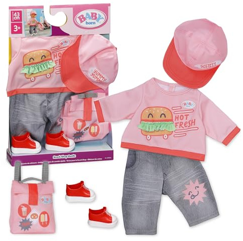 Baby Born Snack Shop outfit med mössa, skor och ryggsäck för 43 cm dockor | Cap, skor och ryggsäck, dockoutfit för 43 cm dockor