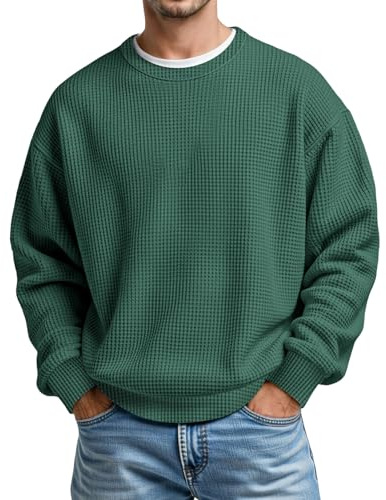 Chemise Homme Sport Haut Uni Col Rond T-Shirt Coupe Regular Chemises Doux Chaud Loisir Pull Homme Pull d'Hiver Grosse Maille Pull Business Pull de Travail Confortable Sous-vêtements, O vert foncé, L
