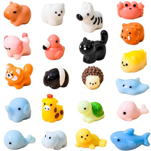 22 minifigure, statuette di animali in resina, mini animali, piccole figure in miniatura, statuette di animali, piccoli animali, ornamenti per giardini paesaggistici in miniatura, bonsai, acquari